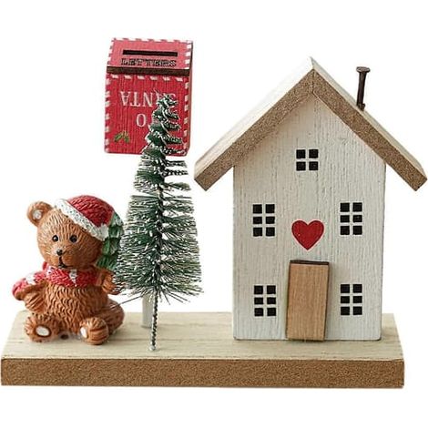 Figurine de maison de village de Noël avec bonhomme de neige, ours et boîte aux lettres, ornement de scène hivernale pour la décoration de table de Noël B (1/5)