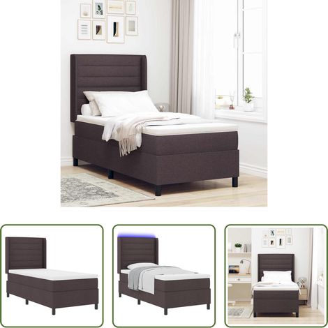 vidaXL Holzrahmen - LED Boxspringbett mit Matratze Dunkelbraun 90 x 190 cm Stoff (1/5)