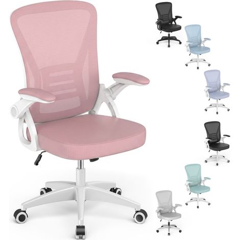 Rattantree – Silla de oficina ergonómica – con reposabrazos abatibles hasta 90° – altura ajustable de 41-51 cm – giratoria 360° – tapizado de malla transpirable – rosa (1/5)