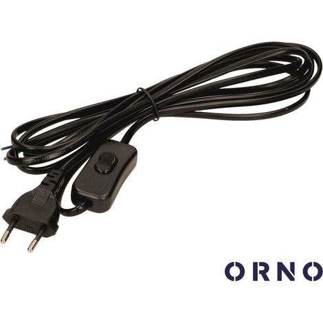 Cable de alimentación con interruptor de encendido/apagado y enchufe plano, cable de 3 m, negro.