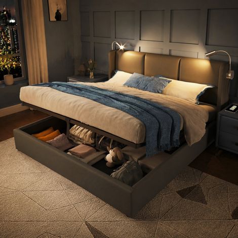 Cama matrimonio con almacenaje, luz de lectura y USB DESVIAE (1/5)