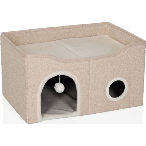 Maison pour chat / grotte pour chat PAWY EB carrée / pliable avec jouet beige hjh LIVING (1/5)