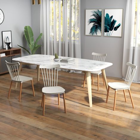 HOMCOM Juego de 4 Sillas de Comedor Estilo Nórdico con Respaldo de Polipropileno y Patas de Madera 48x52,5x83 cm Gris (1/5)