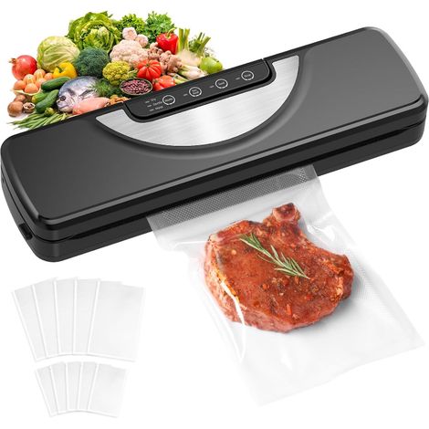 Macchina sottovuoto 5 in 1 con taglierina e vasca lavabile, pellicola sottovuoto comprensiva di 10 sacchetti e tubo, nera (1/5)