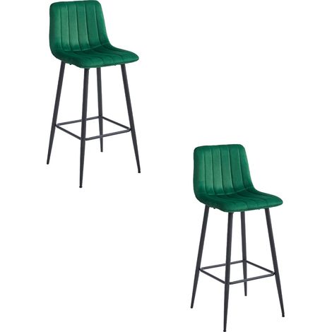 Set di 2 Sgabelli Bar Pozza in Velluto Verde Bosco (1/5)