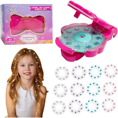 Kit de tampons pour cheveux à strass - Outil de coiffure scintillant avec 120 strass brillants, machine à strass, cadeau d'anniversaire parfait pour les enfants pour créer des coiffures étincelantes. (1/5)