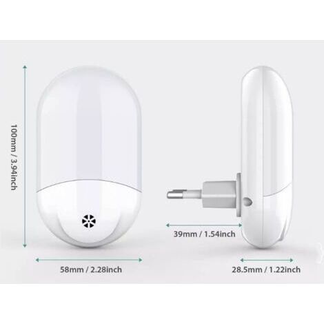 NALOOKAMIC  Deux veilleuses LED en plastique blanc, blanc chaud 2 700 K, éclairage de sécurité domestique, lumières de chambre d'enfant avec capteur crépusculaire (1/4)