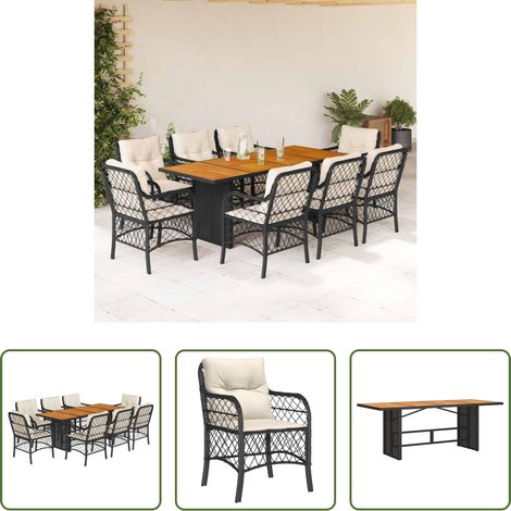 Gartenessgruppe - 9-tlg. Garten-Essgruppe mit Kissen Schwarz Poly Rattan (1/5)