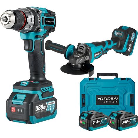 Taladro atornillador de impacto de 94 Nm + amoladora de Ø 125 mm, con dos baterías (1/5)