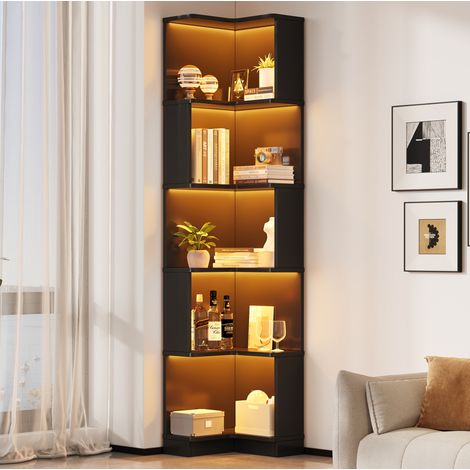 Eckregal 63,5 x 45 x 175 cm mit LED, 5 Ebenen, schwarz OKMYHOME (1/5)