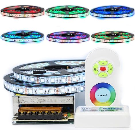 Sysled – Kit ruban LED professionnel 5050 RGB – 60 LED/m – 10 mètres (2x5m) IP65 anti-éclaboussures – Transformateur 12V avec contrôleur WiFi