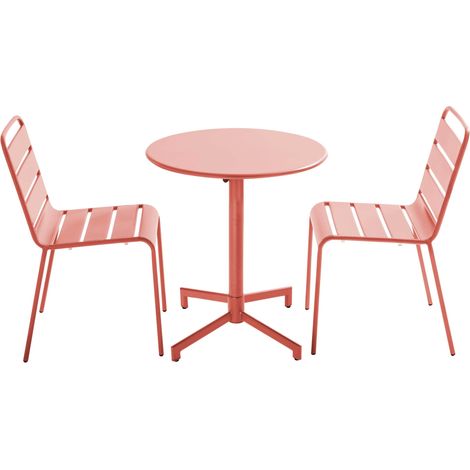 Ensemble table de jardin et 2 chaises en métal argile - Palavas (1/5)