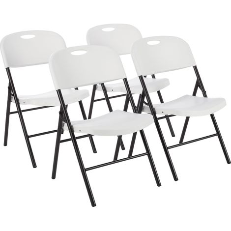 Lot de 4 chaises pliantes en plastique et métal pour camping, cuisine, intérieur et extérieur, blanc, jusqu'à 158 kg (1/5)