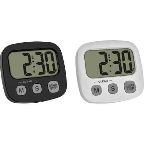 TFA Dostmann 2er Set Digitaler Timer mit Stoppuhr und Uhrzeit Stoppuhr Schwarz, Weiß digital