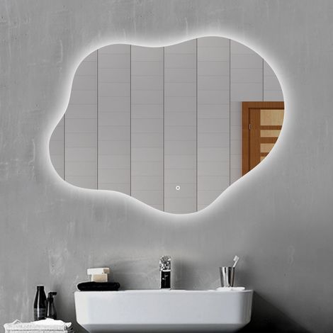 Ducha Casa Espejo de baño con led,80 x 55 cm, luz 3 colores, diseño irregular,función antinieble, brillo ajustable ,función memoria agapada (1/5)