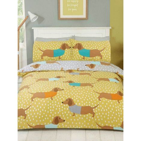 Housse de couette 2 pièces coton réversible gris jaune (1/2)