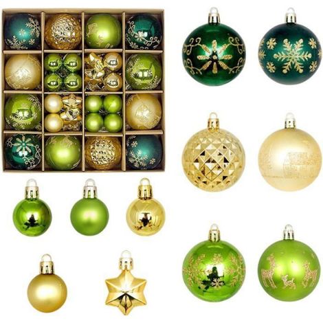 Lot de 44 boules de Noël, décoration incassable plastique, forme boîte cadeau, vert et or, pour sapin de Noël (1/5)