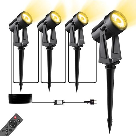 Spot LED Extérieur 17M/57FT 4 Pièces, Luminaire Exterieur Avec Télécommande 27V Basse Tension, Lumière blanc chaud 3000K, Étanche IP67, Lampe Avec Adaptateur, Pour Cour, Arbres (1/5)