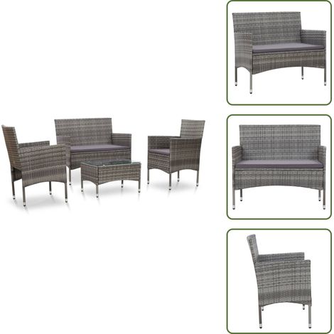 4-tlg. Garten-Lounge-Set mit Auflagen Poly Rattan Grau - Gartenmöbeln - Loungemöbel - Rattanmöbel - Outdoormöbel - Esszimmergarnitur (1/5)