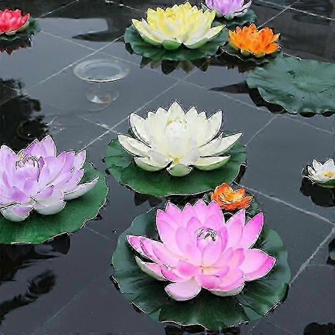 Lot de 5 nénuphars artificiels flottants en EVA, fleurs de lotus, décoration pour bassin, aquarium ou jardin. (1/4)