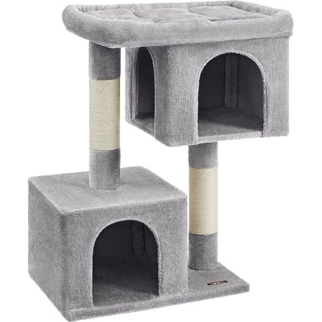 Arbre à chat colonne en sisal pour aiguiser les griffes 2 niches 68 x 48 x 101 cm luxueuses maison de jeu meubles pour chatons chats et félins couleur grise (1/5)