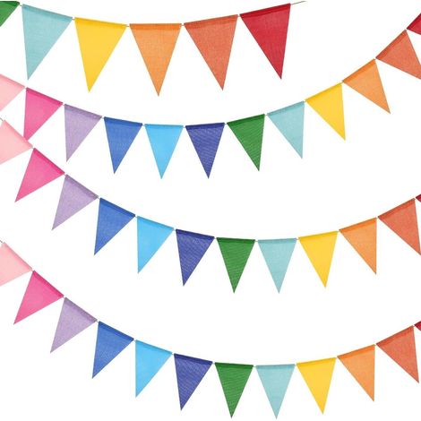 Guirlande de fanions multicolores de 12 mètres avec 36 fanions - Décoration en jute pour chambres d'enfants, jardins et fêtes (1/5)