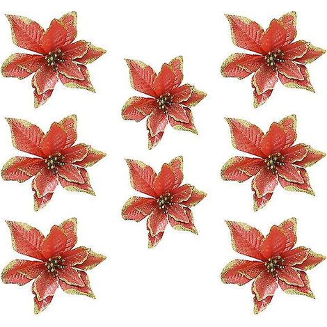 8 Stück künstliche Glitzerblumen für Weihnachten