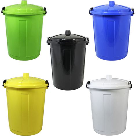 Set di 5 bidoni 50 litri grandi pattumiere per la raccolta differenziata giallo bianco blu nero verde casa contenitori con chiusura antiodori e randagismo cucina terrazzo giardino (1/5)