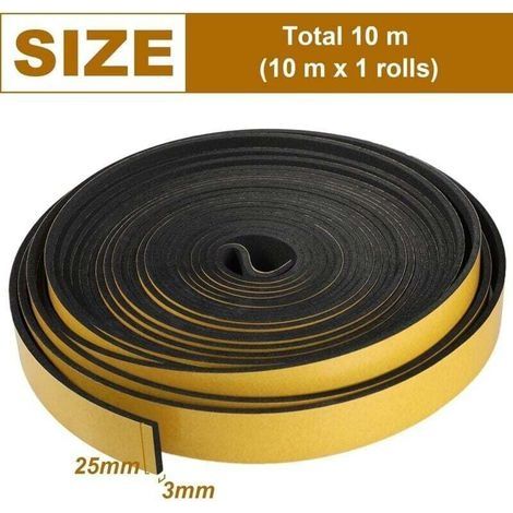 Schwarzes Schaumstoff-Dichtungsband für Türen und Fenster, 50 mm x 3 mm x 10 m (1/3)