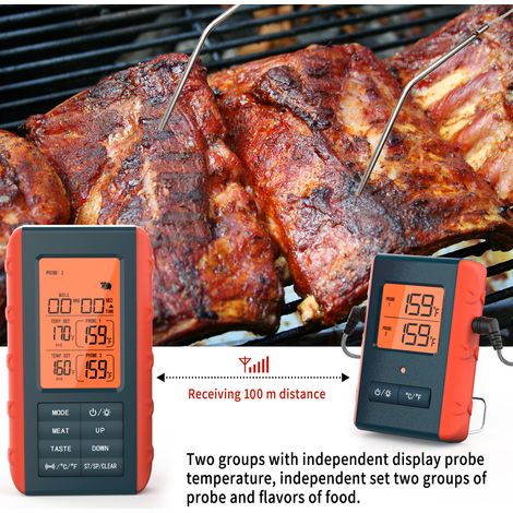 Thermomètre à viande sans fil avec 2 sondes pour griller, cuire les aliments, fumoir numérique, four, barbecue extérieur, accessoires de barbecue, portée à distance de 100 m/328 pi. (1/5)
