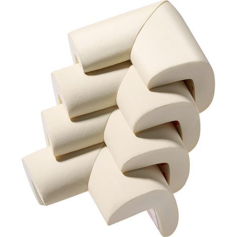 Lot de 4 protections d'angle pour meubles et cheminées, protection pour bébé, mousse de caoutchouc NBR souple et résistante, blanc cassé (1/4)
