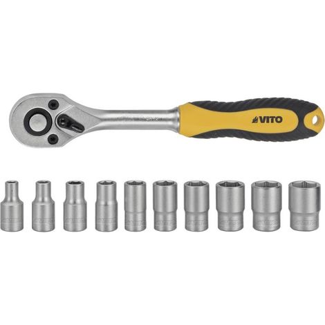 Douilles X10 Chrome vanadium Clé à cliquet 1/2'' réversible + 10 douilles 1/2''4 à13 mm ITOOLS (1/2)