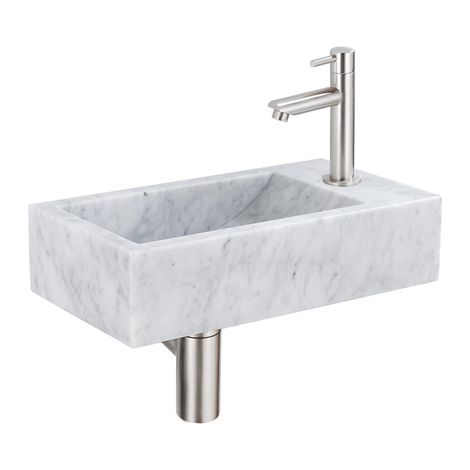 Saniclass Fuente ensemble de lavabo - 40x22 - 1 trou de robinet - droite - marbre - robinet de lavabo inox brossé - blanc