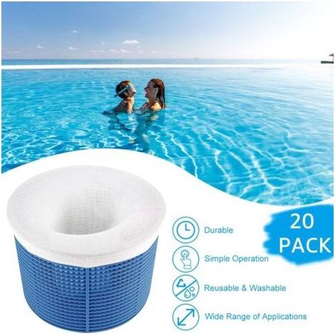 Chaussettes de Skimmer de Piscine, 20 Pcs Chaussettes Skimmer Piscine, Prefiltre Skimmer Réutilisable et Super Élastique pour Panier de Skimmer, Filtre de Pompe (1/5)