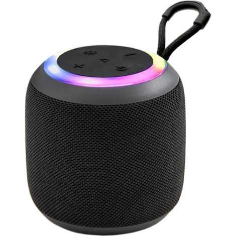 Enceinte Bluetooth d'extérieur avec revêtement en tissu de haute qualité, lumière LED, 5 W, autonomie de la batterie de 3 à 4 heures - Noir.