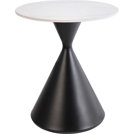 Tavolino Piano in pietra sinterizzata Bianco effetto naturale Base in metallo nero Design moderno ø 50 cm Haiwee