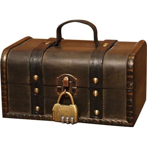 (Gray) Retro Vintage Treasure Chest, Antique Style Wooden Storage Box, Jewelry Organizer for Wardrobe, Jewelry Box (1/4)