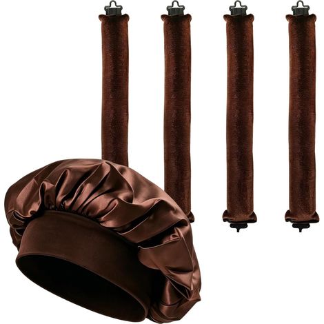 Lot 4 Tiges à Friser sans Chaleur + 1 Bonnet Satiné pour Nuit, Barres Flexibles avec Crochets pour Cheveux Longs ou Mi-longs, Boucles Naturelles DIY (1/5)
