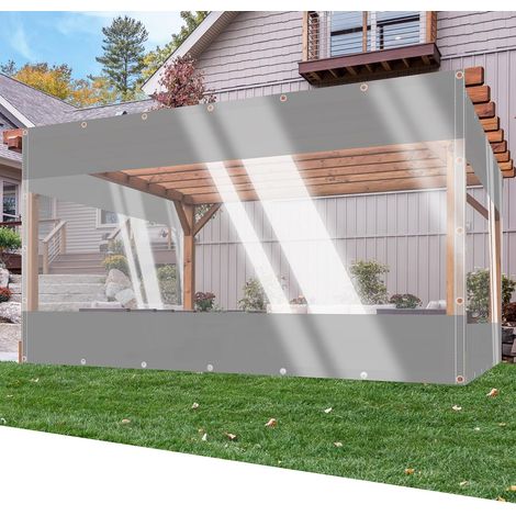 Bache Transparente Rideau Exterieur Terrasse avec Œillets 0,5 mm PVC Imperméable Multifonctionnelle pour Extérieur Pergola Balcon Grise Jardin. (H:2mW:2m 500g/m²) Gris + Transparent (1/5)