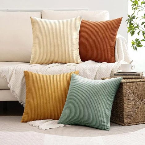 Solid color corduroy bohemian farmhouse style orange-green gradient living room decorative cushion cover - 45x45 - yellow and orange combination