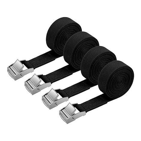 Lntyq 4-teiliges Zurrgurt-Set, 2 m x 20 mm, Befestigungsset mit Spanngurtschnalle, für Motorrad, Auto, Fahrradträger, Zugkraft: 500 kg/Stück (schwarz) (1/5)
