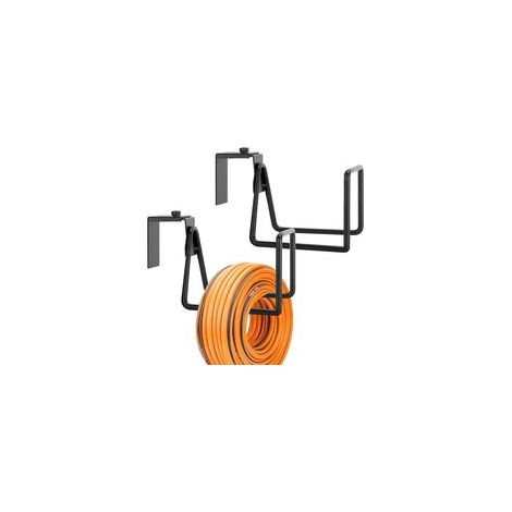 Lot de 2 supports de tuyau d'arrosage en métal - Support mural pour tuyau d'arrosage - Support de tuyau robuste pour montage mural - Enrouleur de tuyau réglable pour tuyau d'eau - Rallonge de (1/5)