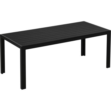 Table de jardin rectangulaire 190 x 84,5 x 72 cm, imitation bois, aluminium noir, résistante aux intempéries pour terrasse, balcon et repas extérieurs  CHICFURN (1/5)