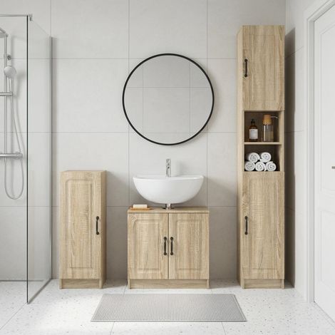vidaXL 3 Piece Bathroom Cabinet Set UTRECHT Sonoma Oak Engineered Wood (1/5)