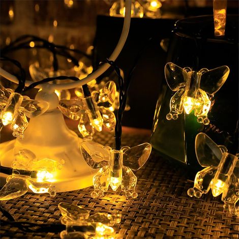 Guirlande lumineuse solaire - 5 m 20 LED - Décoration papillon - Idéale pour les fêtes de Noël - Lumière blanche chaude (1/5)