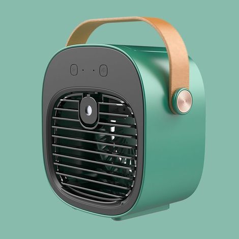 Climatiseur portable vert, mini ventilateur portable refroidi à l'eau, ventilateur silencieux à trois vitesses, ventilateur de bureau USB (vert)