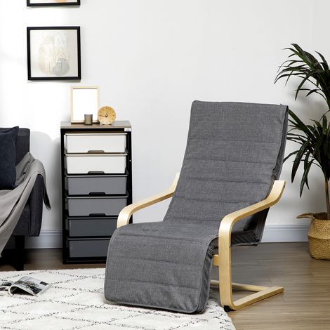 Poltrona reclinabile con poggiapiedi regolabile, struttura in legno di betulla, portata massima 120 kg, dimensioni 66,5 x 94 x 100 cm, colore grigio.