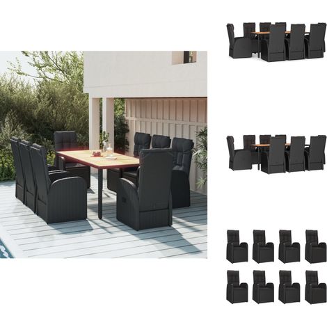 9-tlg. Garten-Essgruppe mit Kissen Schwarz Poly Rattan - Elegante Gartenmöbel - Outdoor Möbel - Gartenset - Gartenstühle - Lounge Set (1/5)