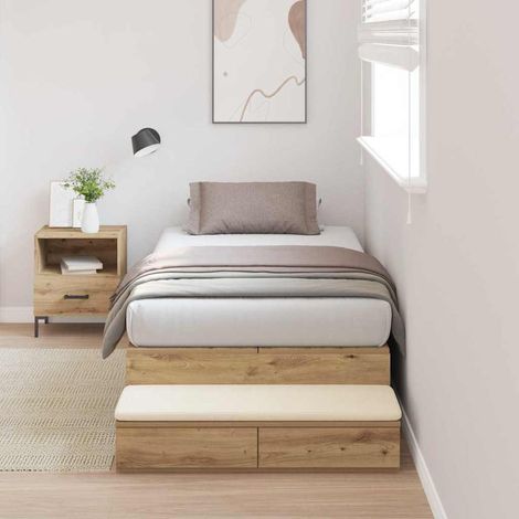 Cadre de lit avec rangement avec tiroir-Structure de lit avec stockage Chêne artisanal 100 cm (1/5)