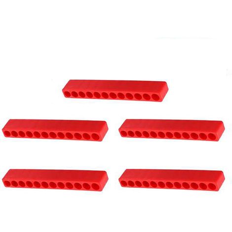 Juego de 5 portapuntas de destornillador de 12 orificios, fabricados en plástico, para puntas de 6,35 mm (1/4 de pulgada), con tiras rojas para su almacenamiento.
